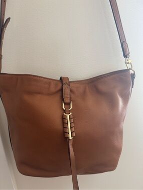COVET Genuine Leather Bucket Crossbody Bag – Cognac Tan – Super Clean Condition